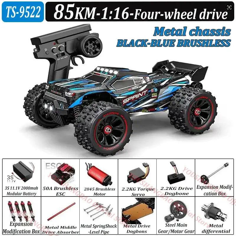 RC Car 80 Kilometers or 50 Kilometers Per Hour 4WD with LED Lights and Metal Chassis.