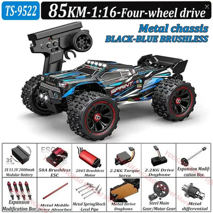 RC Car 80 Kilometers or 50 Kilometers Per Hour 4WD with LED Lights and Metal Chassis.