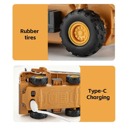 Mini Excavator Dump Truck with rubber tires and Type-C charging feature.