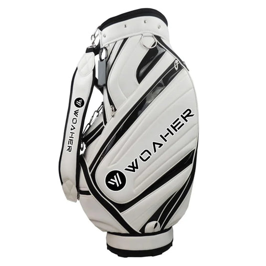 Golf Bag Multi-Function Waterproof showcasing a sleek design in white and black with adjustable straps.