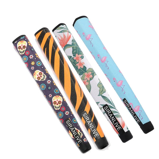 PU Synthetic Leather Skulls Sugar skeleton Tiger Flamingo - Colorful grips showcasing vibrant designs and patterns.