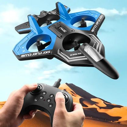 Remote Control Airplane YP3 in flight with a controller, showing its sleek design and 2.4G capabilities.