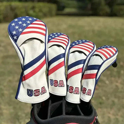 Patriotic American flag golf club head covers protecting clubs