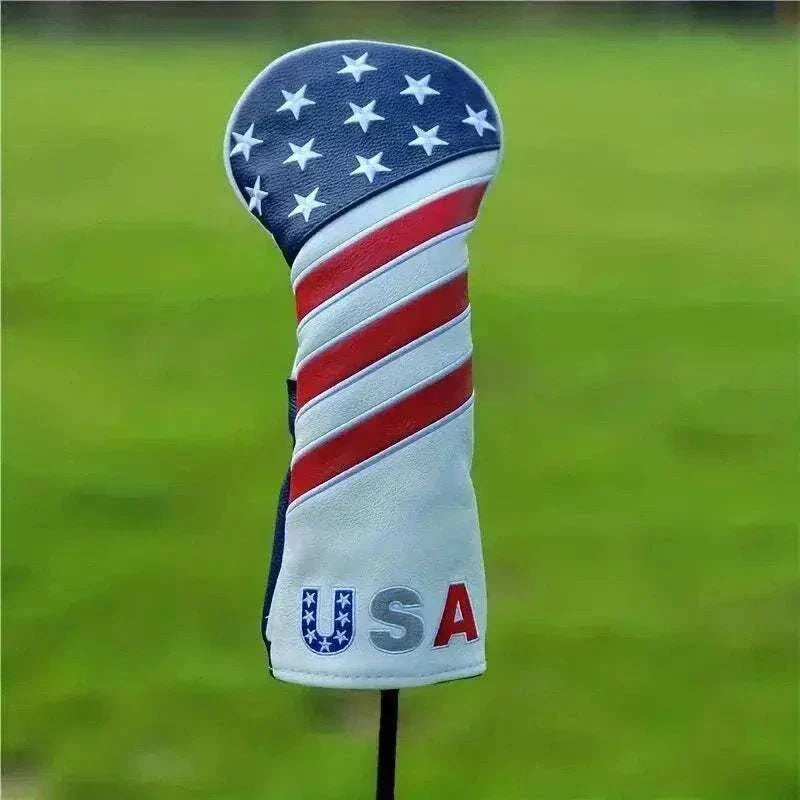 Patriotic American flag golf club head covers protecting clubs