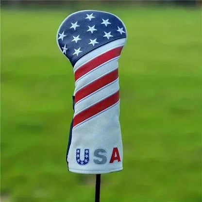 Patriotic American flag golf club head covers protecting clubs