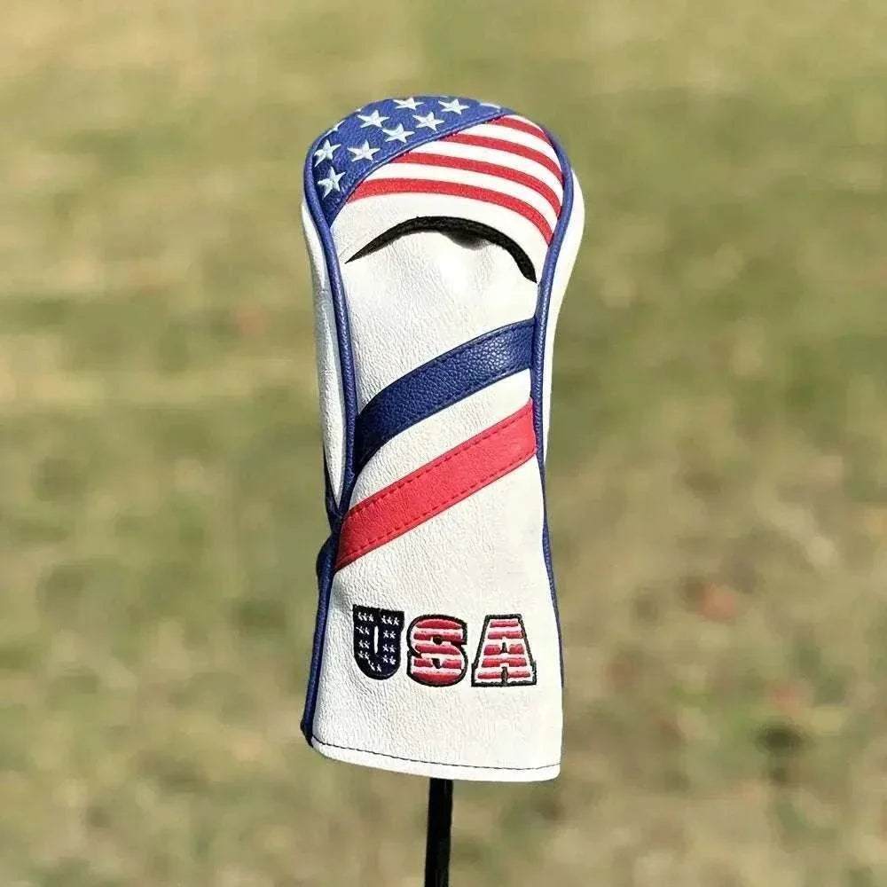 Patriotic American flag golf club head covers protecting clubs