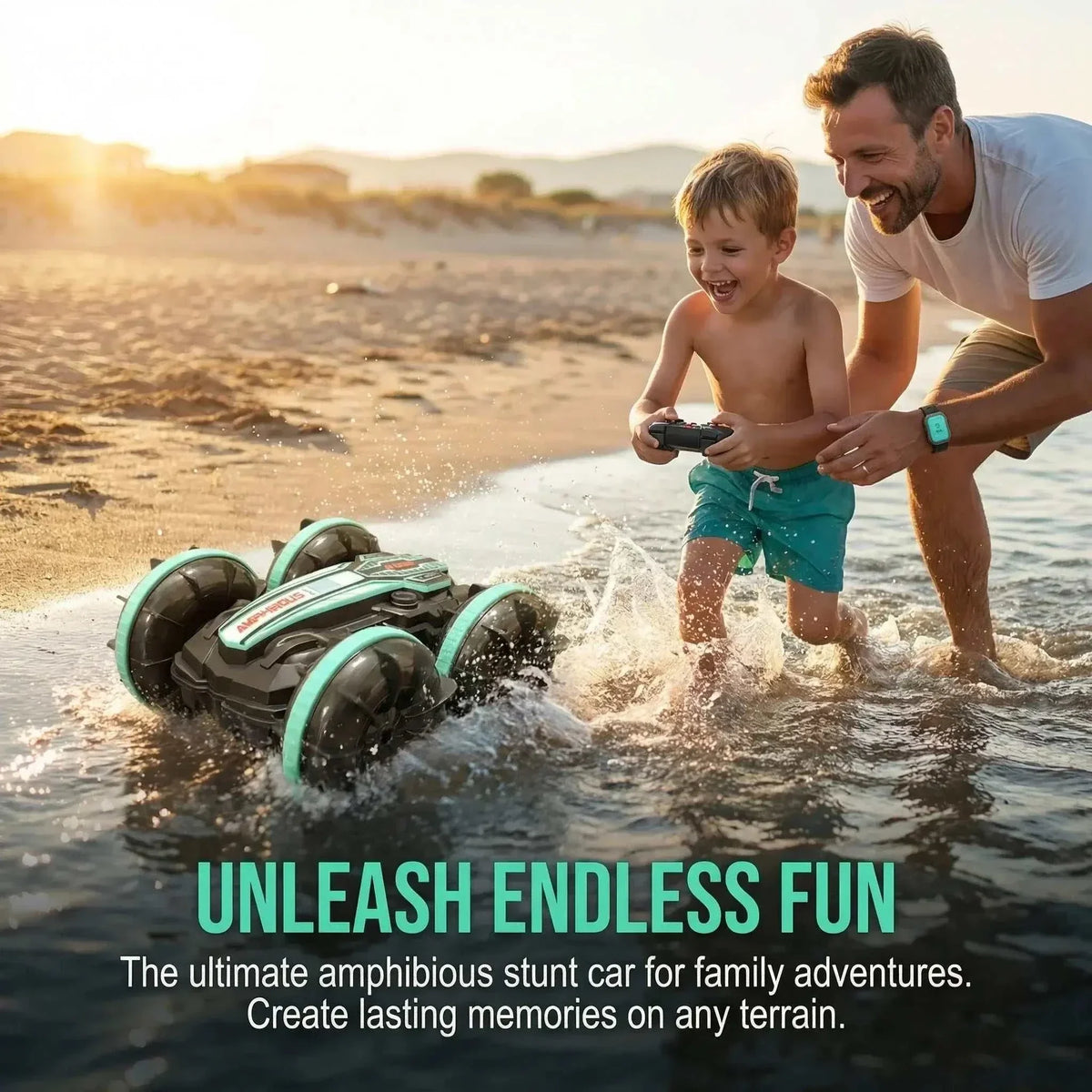 JJRC amphibious RC stunt car operating on land and water