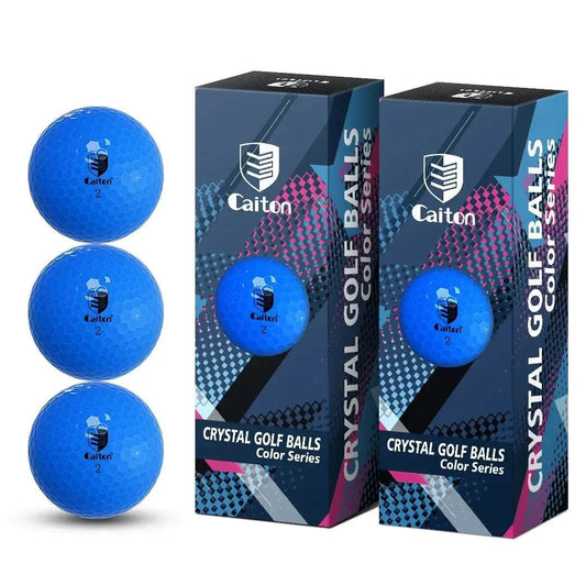 Caiton blue golf balls with dual-layer crystal finish in 3 or 6 piece packs