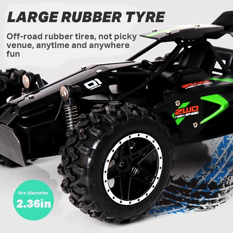 Climbing Vehicle Outdoor black and green RC car with large off-road rubber tyres and alloy body designed for outdoor racing