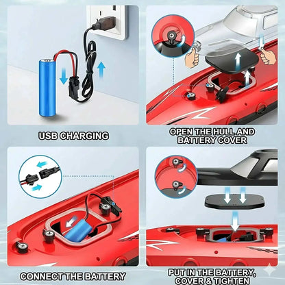 high speed red and blue RC speed boats on water