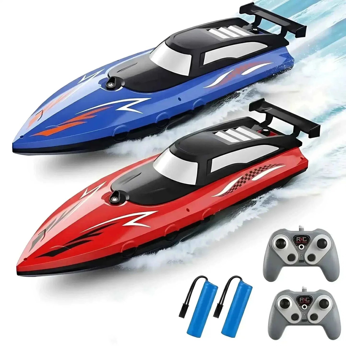High speed RC speed boat in red and blue racing on water at 20KMH with 2.4GHz controller