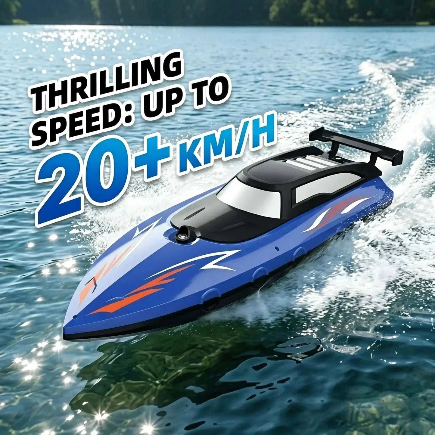 high speed red and blue RC speed boats on water