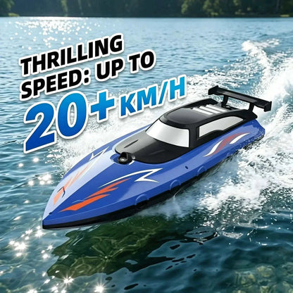 high speed red and blue RC speed boats on water