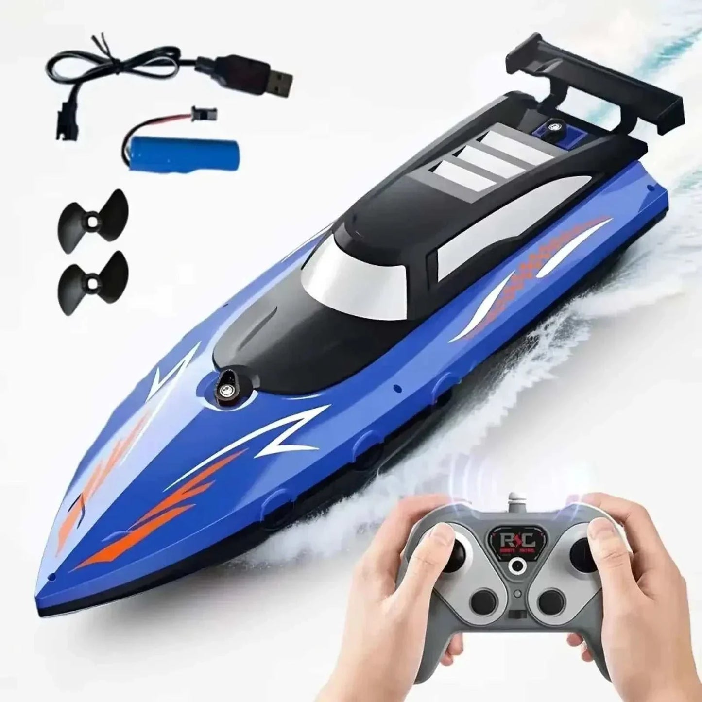 high speed red and blue RC speed boats on water