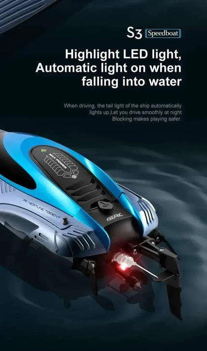 S3 Remote Control Boat with highlight LED light features and automatic light activation when it falls into water.