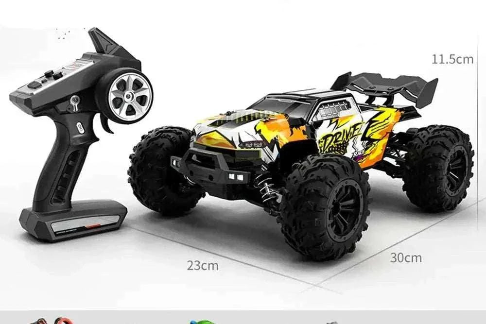 JJRC 70KMH RC Off-Road Car 1:16 scale 4WD with LED lights on rugged terrain