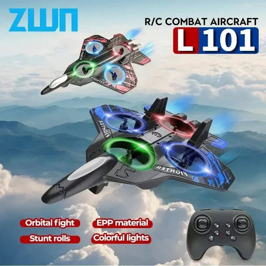 L101 RC foam airplane glider with LED lights in flight