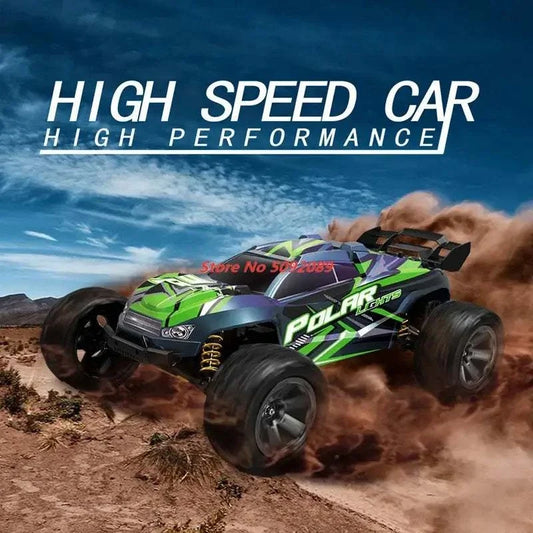 Large 18 scale RC car drifting at high speed
