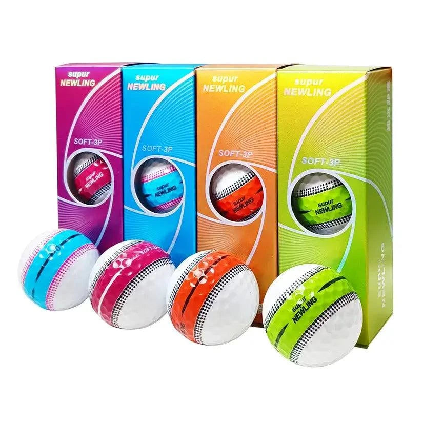 Three-piece long distance golf balls box for enhanced performance