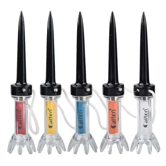 Set of magnetic plastic golf tees in various colors