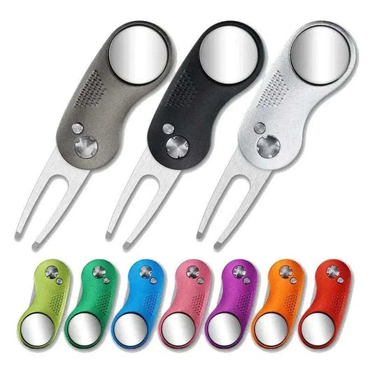foldable metal golf divot repair tool with ball marker