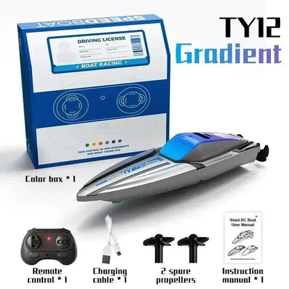 Mini RC boat with LED lights on water