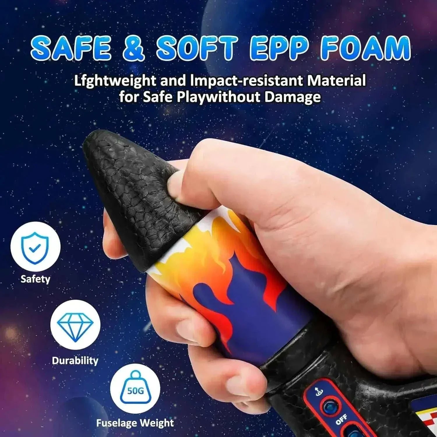 motorized air rocket toy for kids launching outdoors with LED lights
