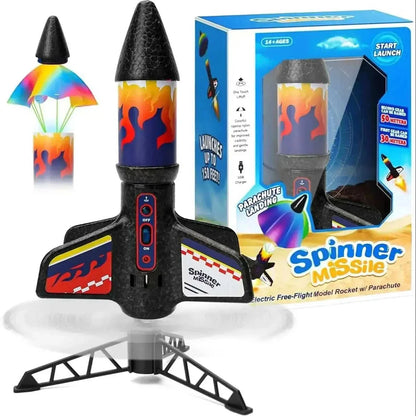 motorized air rocket toy for kids launching outdoors