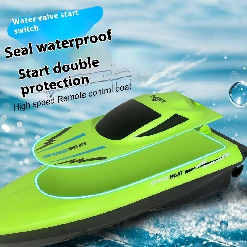 Green and black remote control speed boat toy with waterproof seal and double protection design for water play, RC Boats Pool Toys