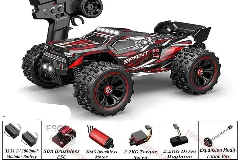 High-speed RC car with 4WD and LED lights reaching 80 kilometers per hour