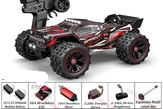 High-speed RC car with 4WD and LED lights reaching 80 kilometers per hour