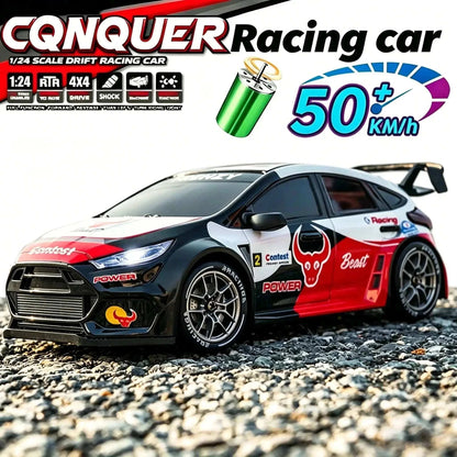 High-performance 1:24 scale RC Car Stunt drifting with 4WD and 50KM/H top speed in black-red design