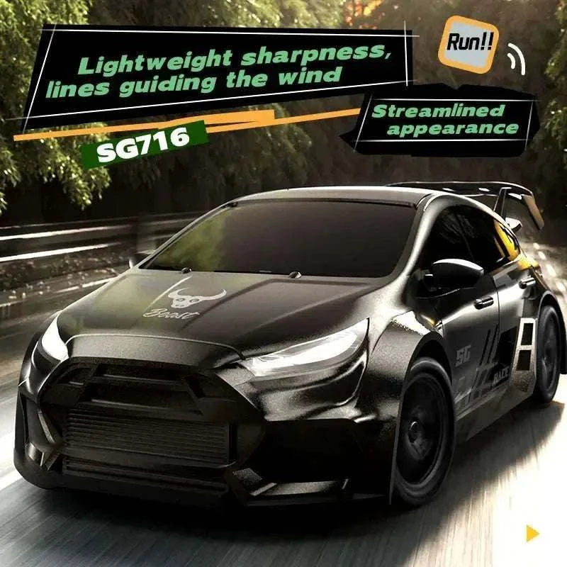 1:24 scale 4WD RC car performing high-speed drifting stunt