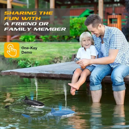 RC shark whale spray water toy remote controlled for pool play