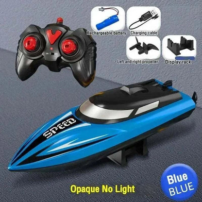 Children's remote control RC speedboat toy on water