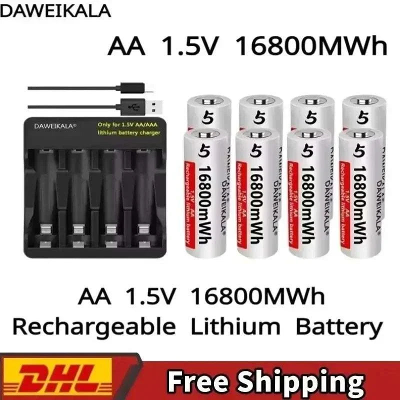 1.5V AA lithium rechargeable batteries with 4-slot charger