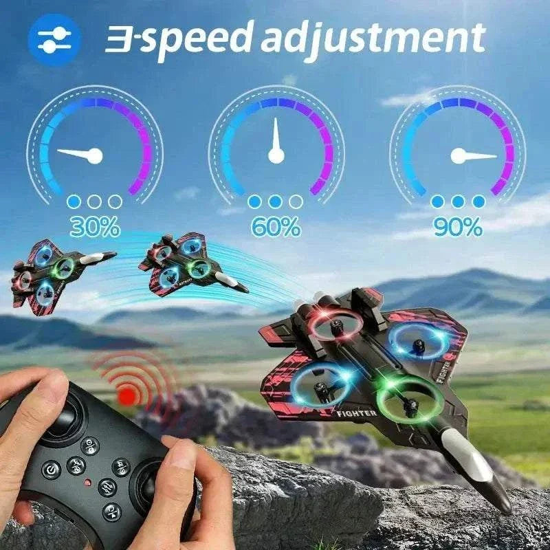 L101 kids remote control airplane with LED lights flying outdoors