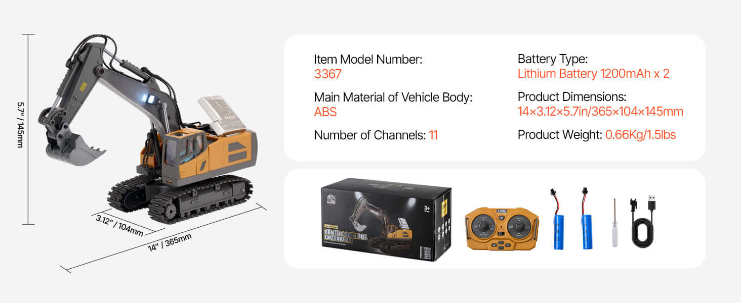 VEVOR 2.4G Rc Excavator 1:20 Scale with Lights & Sounds Construction Vehicle Sportsman Specialty Products