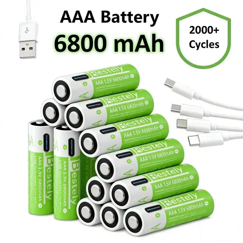 Rscrola AAA rechargeable battery 6800mAh with USB-C charging cable