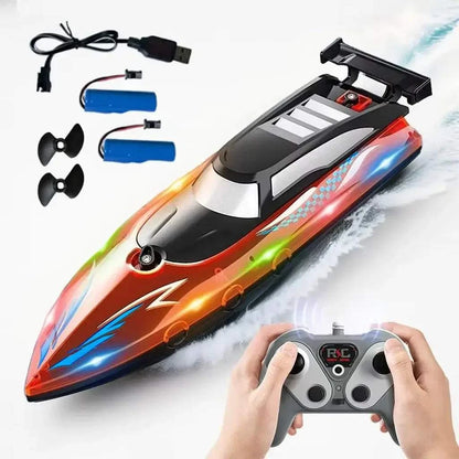 High speed remote control boat with LED lights and accessories including controller and batteries
