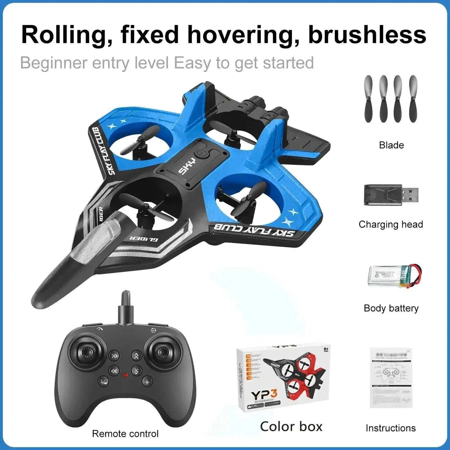 YP3 foam aircraft drone with 4-axis remote control and LED lights