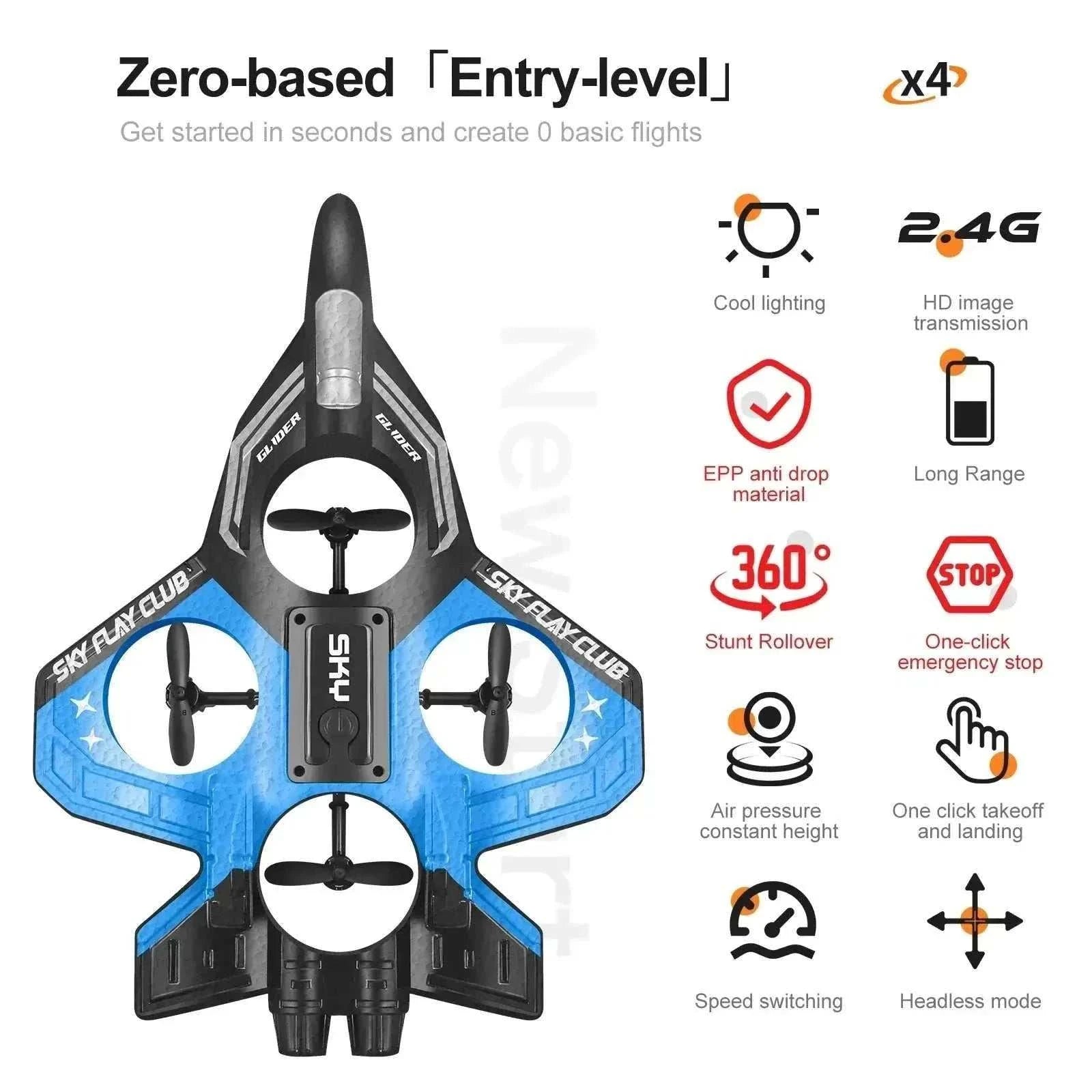 YP3 foam aircraft drone with LED lights and 4-axis remote control in flight